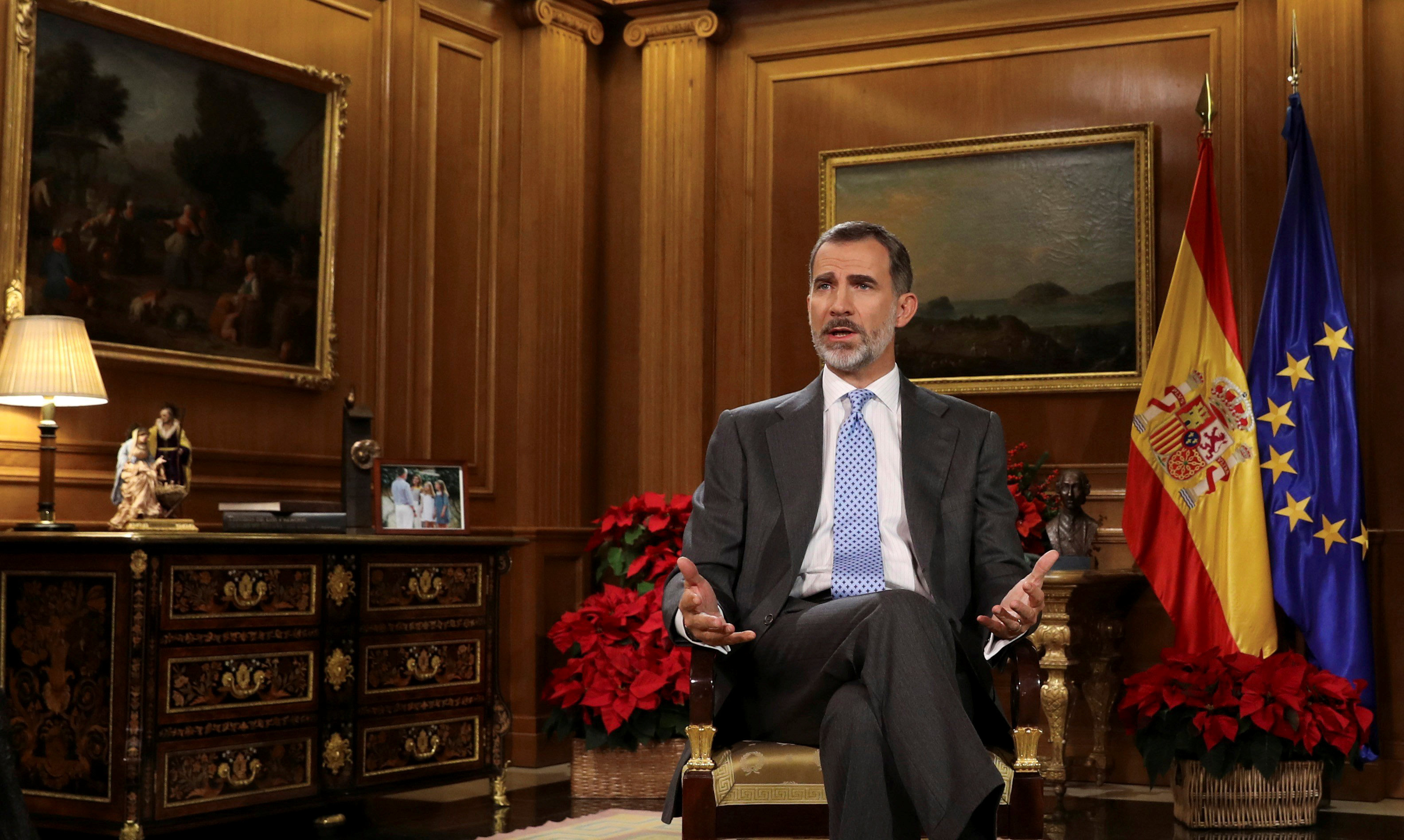 Spain's King Felipe VI delivers his traditional Christmas address at Zarzuela Palace in Madrid, Spain, December 23, 2017 in this photo released December 24, 2017. u00e2u20acu201d Reuters pic 