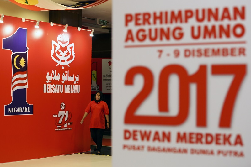 Umnou00e2u20acu2122s logo and banners are seen at Putra World Trade Centre ahead of the Umno general assembly in Kuala Lumpur December 4, 2017. u00e2u20acu201d Picture by Yusof Mat Isa