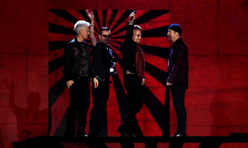 Irish group U2 receive an award at the 2017 MTV Europe Music Awards at Wembley Arena in London November 12, 2017. u00e2u20acu201d Reuters pic