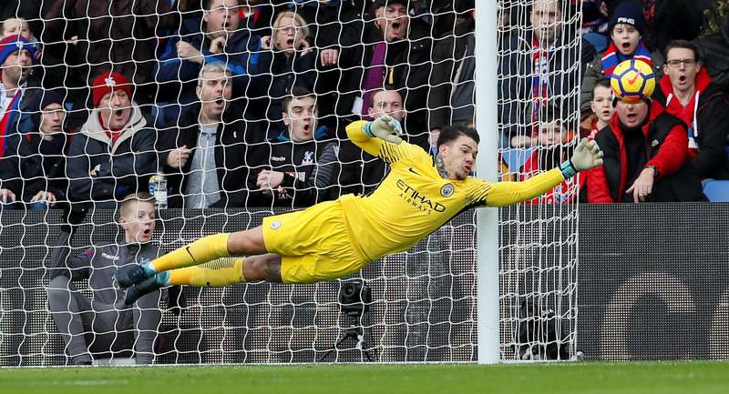 Manchester Cityu00e2u20acu2122s Ederson in action during their Premier League match vs Crystal Palace at Selhurst Park, London, December 31, 2017. u00e2u20acu201d Reuters pic