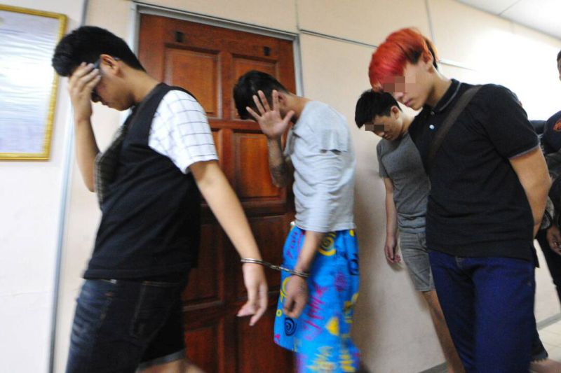Four male suspects earlier arrested by police were produced at the Johor Baru Magistrateu00e2u20acu2122s Court on December 21, 2017 for application of a seven-day remand order. u00e2u20acu201d Picture by Roslan Khamis