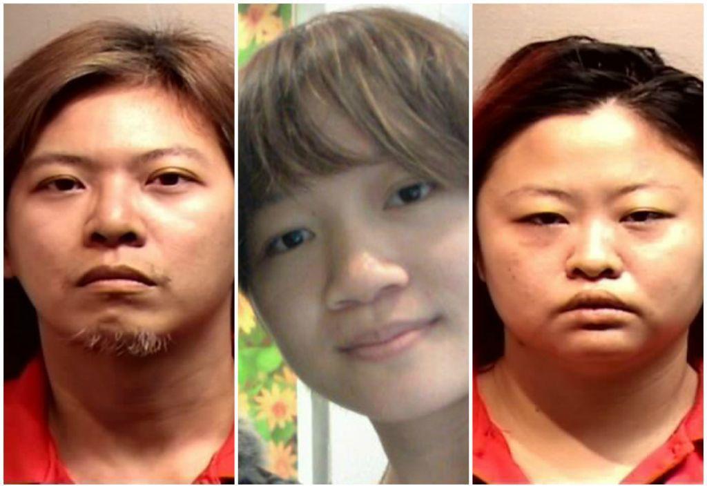 Pua Hak Chuan (left) and wife Tan Hui Zhen (right) pleaded guilty to causing grievous hurt to Annie Ee Yu Lian (center). u00e2u20acu201d TODAY pic 