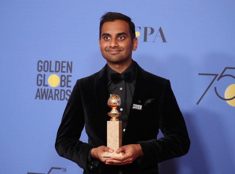 Aziz Ansari poses with the award for Best Performance by an Actor in a Television Series u00e2u20acu201d Musical or Comedy for u00e2u20acu02dcMaster of Noneu00e2u20acu2122 at the 75th Golden Globe Awards in Los Angeles January 7, 2018. u00e2u20acu201d Reuters pic