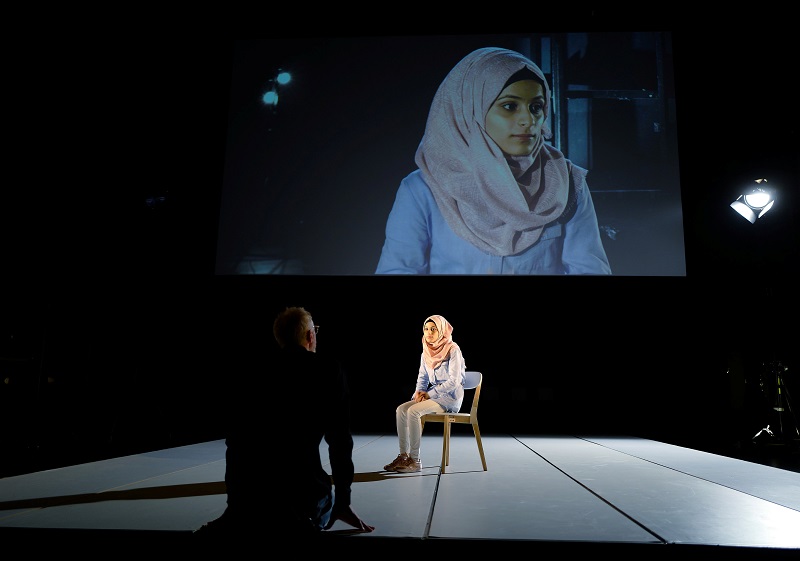 Hebatullah Alabdou attends a rehearsal for the Greek tragedy u00e2u20acu02dcIphigeniau00e2u20acu2122 with Syrian refugee women at Volksbuehne Theatre in Berlin January 12, 2018. u00e2u20acu201d Reuters pic