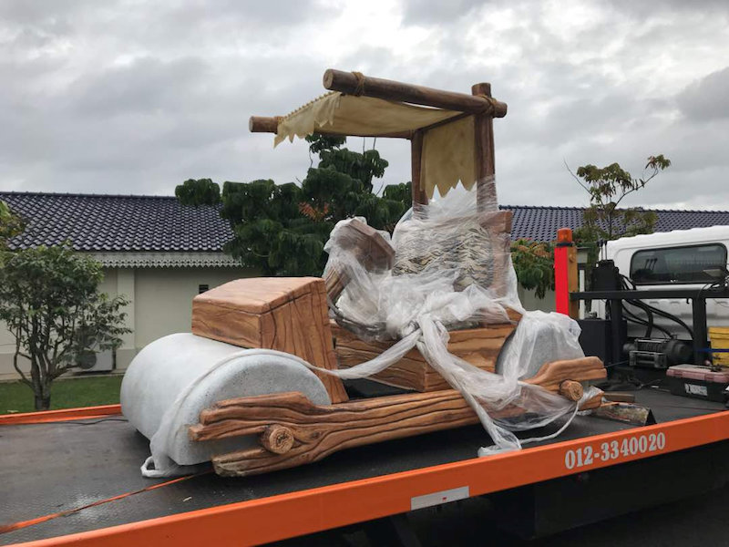 A vehicle replicating the Flintstones car given to Sultan Ibrahim Sultan Iskandar of Johor by Pahang’s Regent Tengku Abdullah Sultan Ahmad Shah is seen in Johor Baru in this undated handout photo obtained by Reuters January 17, 2018.