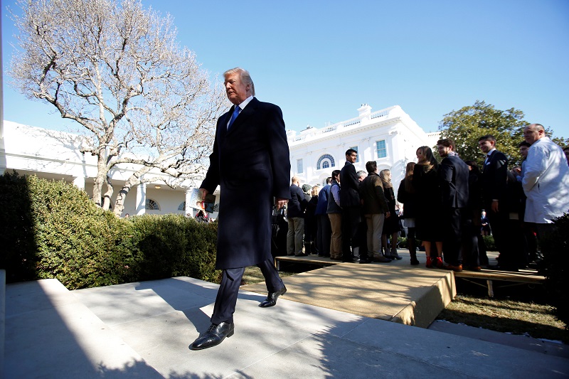 US President Donald Trump leaves after addressing the annual March for Life rally, taking place on the National Mall, from the White House Rose Garden in Washington January 19, 2018.u00e2u20acu201dReuters pic
