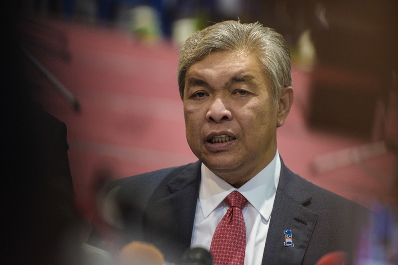 Deputy Prime Minister Datuk Seri Ahmad Zahid Hamidi, who is also the Home Minister, speaks to reporters after the thanksgiving ceremony for Rela members in Putrajaya January 24, 2018. u00e2u20acu201d Picture by Shafwan Zaidon