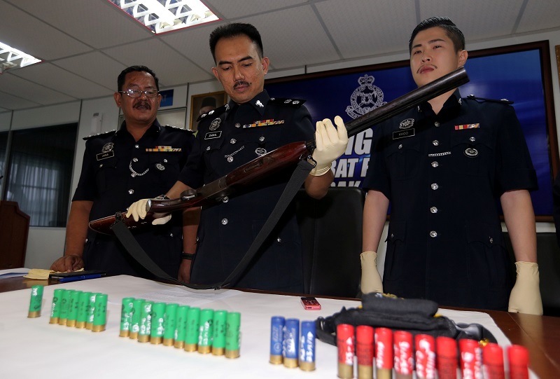 Police confiscated a shotgun and live ammo from the 70-year-old man after a video of his nephew using it went viral on social media. u00e2u20acu201d Picture by Farhan Najib 