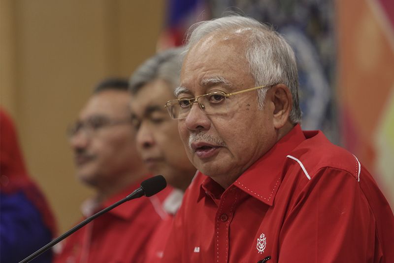 Datuk Seri Najib Razak with other Umno leaders giving a press conference during the partyu00e2u20acu2122s Supreme Council meeting at Umno Headquarters, Menara Datou00e2u20acu2122 Onn, Kuala Lumpur on January 30 2018. u00e2u20acu201d Picture by Azneal Ishak