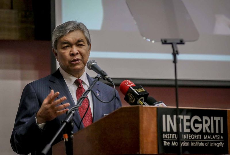 Deputy Prime Minister Datuk Seri Dr Ahmad Zahid Hamidi speaking during a press conference at the Malaysian Institute of Integrity in Kuala Lumpur on January 16, 2018. u00e2u20acu201d Picture by Firdaus Latif