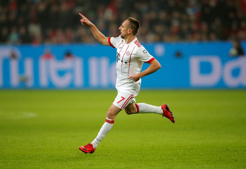 Bayern Munichu00e2u20acu2122s Franck Ribery celebrates scoring their second goal against Bayer Leverkusen during their Bundesliga match at BayArena, Leverkusen, January 12, 2018. u00e2u20acu201d Reuters pic