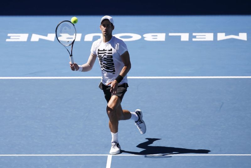Novak Djokovic of Serbia hits a shot during a practice session before the Australian Open tennis tournament. u00e2u20acu2022 Reuters pic