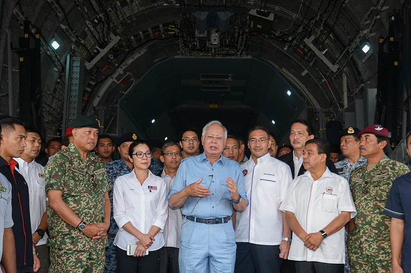 Prime Minister Datuk Seri Najib Razak (centre) speaks during a press conference at the Subang military air base January 27, 2018. u00e2u20acu201d Picture by Mukhriz Hazim