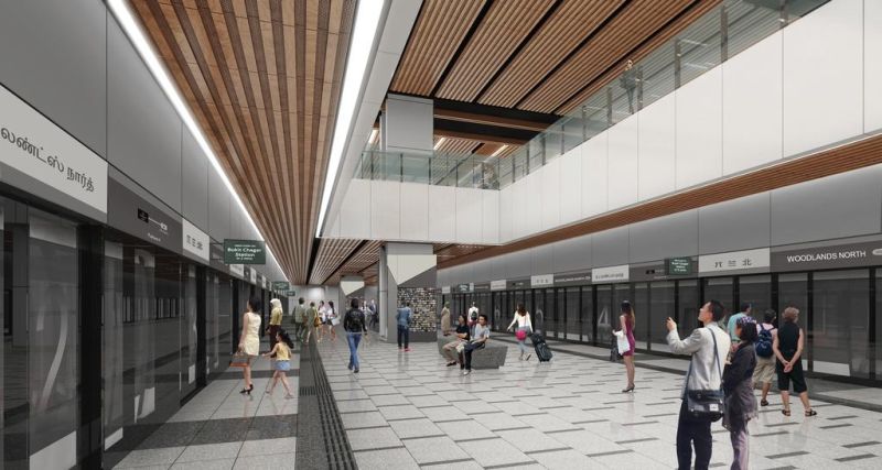 An artistu00e2u20acu2122s impression of the train platforms at the RTS Link Woodlands North Station. u00e2u20acu2022 Picture courtesy of LTA/TODAY