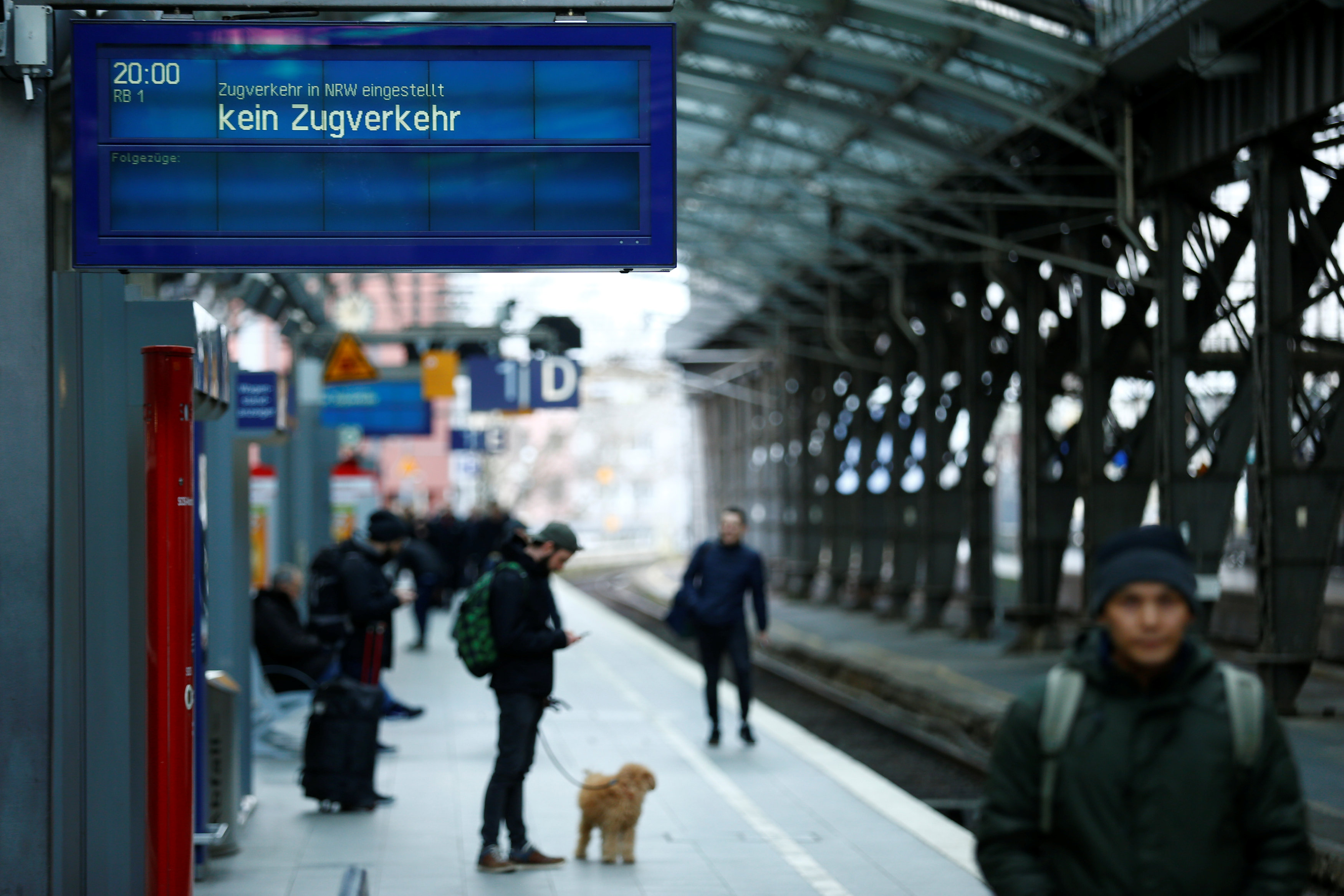A sign reads u00e2u20acu02dctrain services stopped in North Rhine-Westphaliau00e2u20acu2122 at Cologne's main railway station, Germany January 18, 2018. u00e2u20acu201d Reuters pic