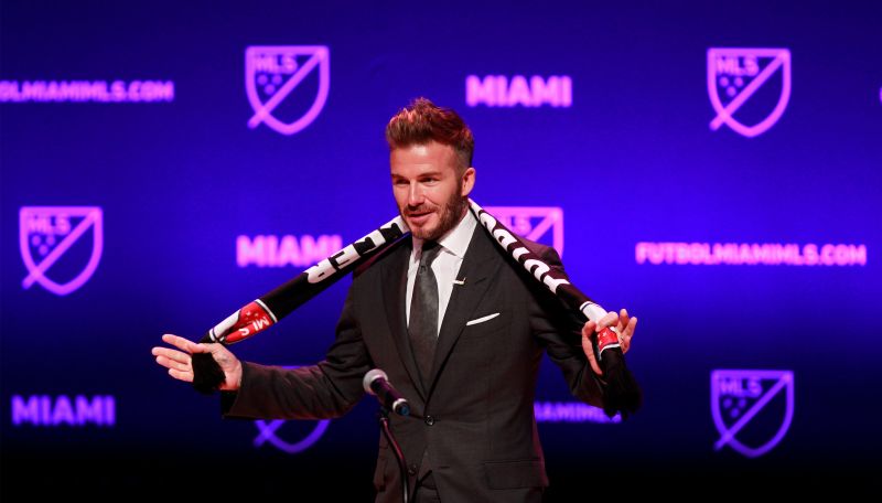 David Beckham, wearing a league scarf, speaks at the official announcement for Miami's MLS expansion team in Miami January 30, 2018. u00e2u20acu2022 Reuters pic