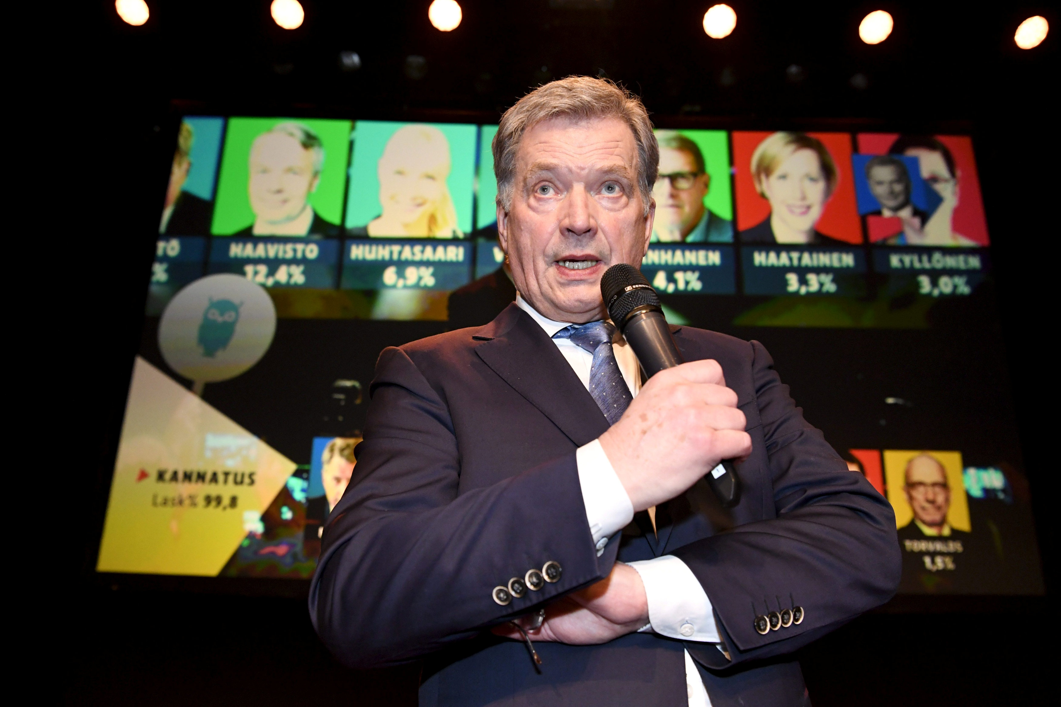 The independent presidential candidate Sauli Niinisto speaks during his election reception in Helsinki, Finland, January 28, 2018. u00e2u20acu201d Reuters pic