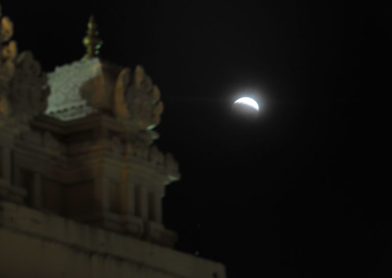 The lunar eclipse is seen from the Waterfall Hilltop temple in Penang on January 31, 2018. u00e2u20acu2022 Picture by KE Ooi