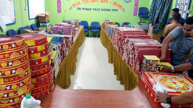 Firecrackers worth almost RM50,000 were seized in a raid yesterday. u00e2u20acu2022 Picture courtesy of Royal Malaysian Police