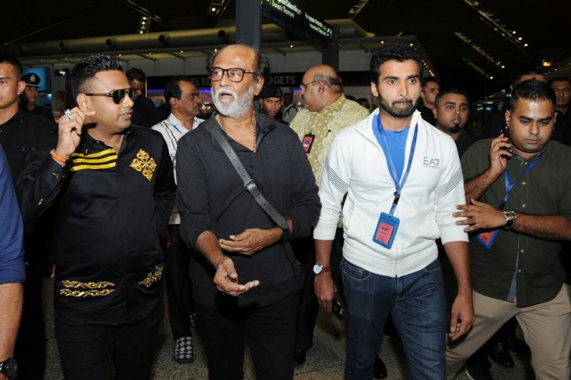Rajinikanth (centre) arrived at KLIA2 airport on January 4 ,2018.