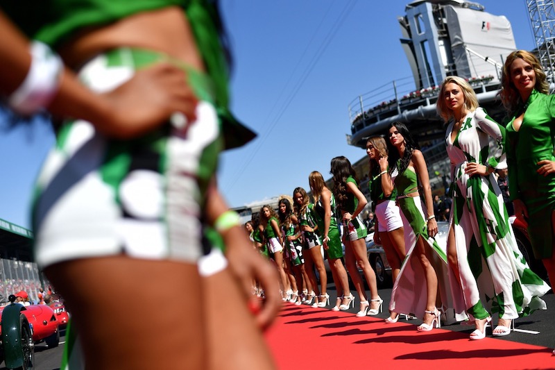 In this file photo taken on September 3, 2017 Grid girls line up for the pit lane walk ahead of the Italian Formula One Grand Prix at the Autodromo Nazionale circuit in Monza. u00e2u20acu201d AFP pic