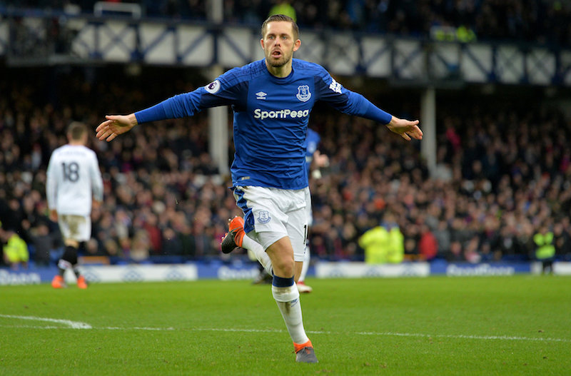 Everton's Gylfi Sigurdsson celebrates scoring their first goal against Crystal Palace during their Premier League match at Goodison Park in Liverpool February 10, 2018. u00e2u20acu201d Reuters pic