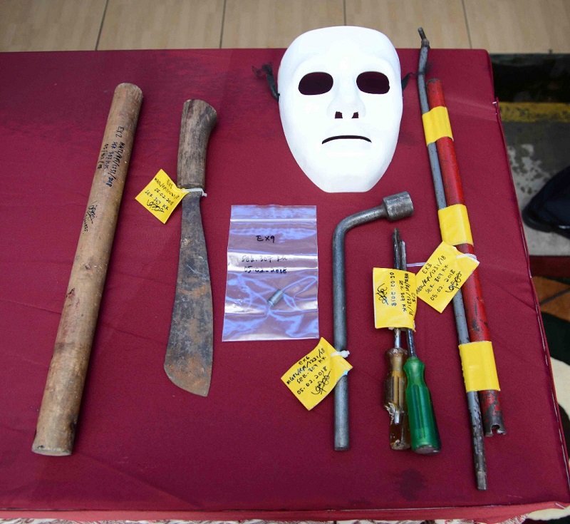 Police recovered a machete, a mask and other tools from the vehicle that was used in the early morning high speed car chase. 