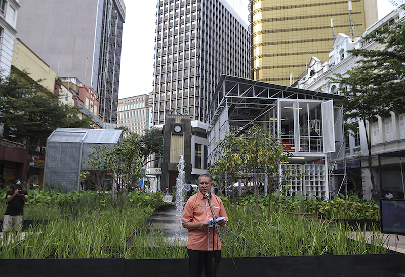 Tan Sri Mhd Amin Nordin Abdul Aziz officiates the micro houses in conjunction with World Urban Forum 9 in Kuala Lumpur February 7, 2018. u00e2u20acu201d Picture by Azneal Ishak