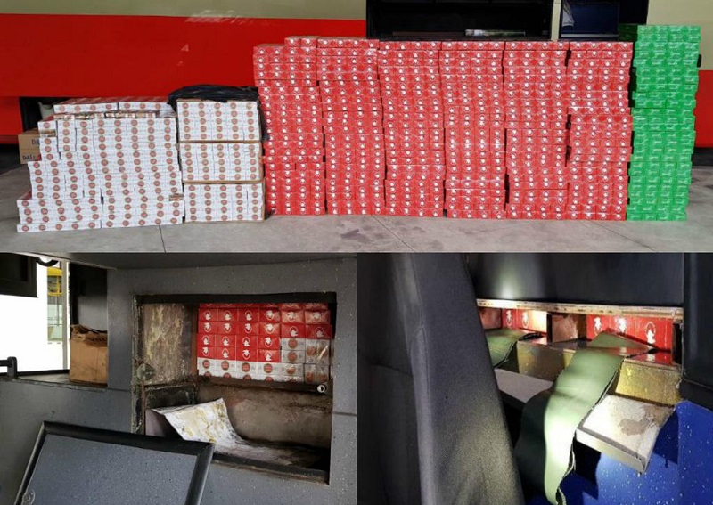 More than 1,000 cartons of duty-unpaid cigarettes were seized from a Singapore-registered tour bus at the Tuas Checkpoint on Wednesday (Feb 7). u00e2u20acu201d Picture courtesy of ICA via TODAY
