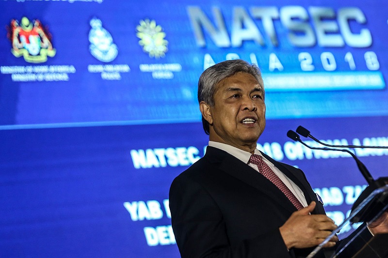 Deputy Prime Minister Datuk Seri Ahmad Zahid Hamidi speaks during the soft-launch of the International Exhibition on National Security in Kuala Lumpur February 20, 2018. u00c2u00acu00e2u20acu201d Picture by Hari Anggara 