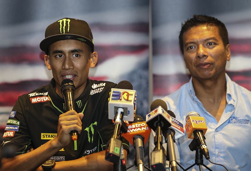 Hafizh Syahrin speaks to media during Tea Session with Datuk Razlan Razali at Citta Mall, February 21, 2018. Malaysia will have its first rider in MotoGP history with Tech3 Yamaha locking in Hafizh Syahrin for the 2018 season. u00e2u20acu201d Picture by Azneal Ishak