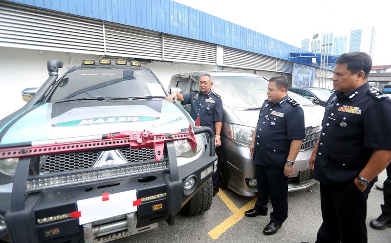 Perak police chief Commissioner Datuk Hasnan Hassan showing the vehicles seized under Ops Cantas Silver 1, February 19, 2018.