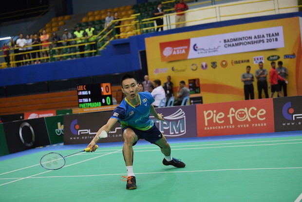 Datuk Lee Chong Wei in action against Thailand's Khosit Phetpradab in the men's team event at the Badminton Asia Team Championship 2018 in Alor Setar February 7, 2018. u00e2u20acu201d Bernama pic