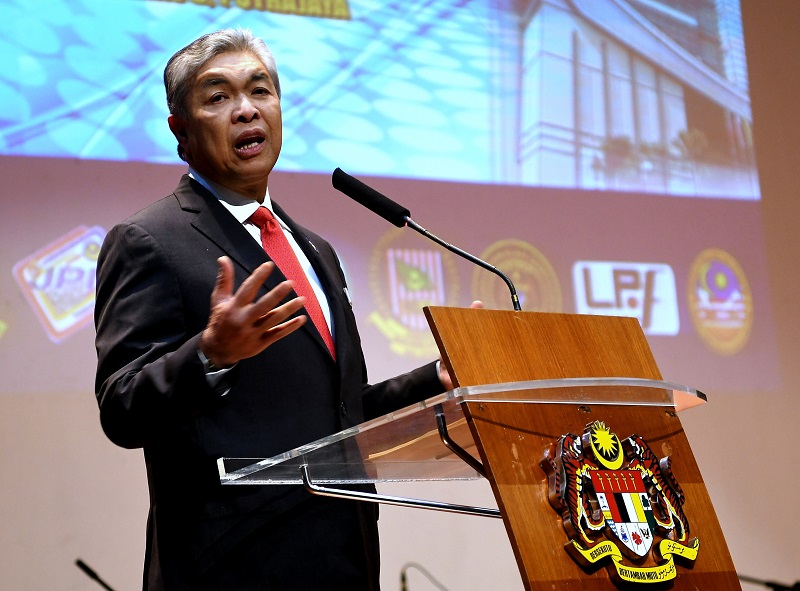 Deputy Prime Minister Datuk Seri Ahmad Zahid Hamidi speaks during the Home Ministry monthly assembly in Putrajaya February 8, 2018. u00e2u20acu201d Bernama pic