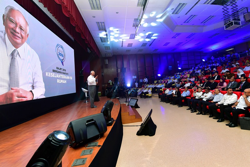 Prime Minister Datuk Seri Najib Razak speaks during a forum addressing the effects of the 2018 Budget in Kuala Lumpur February 22, 2018.u00e2u20acu00a8 u00e2u20acu201d Bernama pic