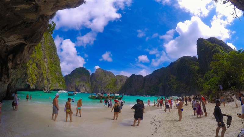 Hordes of tourists flock daily to Maya Bay on Koh Phi Phi Ley for selfies in front of the famed limestone cliffs and blue waters. u00e2u20acu201d AFP pic