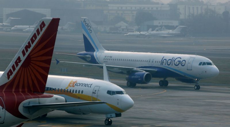 File picture of an IndiGo Airlines Airbust A320 aircraft and JetKonnect Boeing 737 aircraft taxi past an Air India Airbus A321 aircraft at Mumbai's Chhatrapathi Shivaji International Airport February 3, 2013. u00e2u20acu2022 Reuters pic