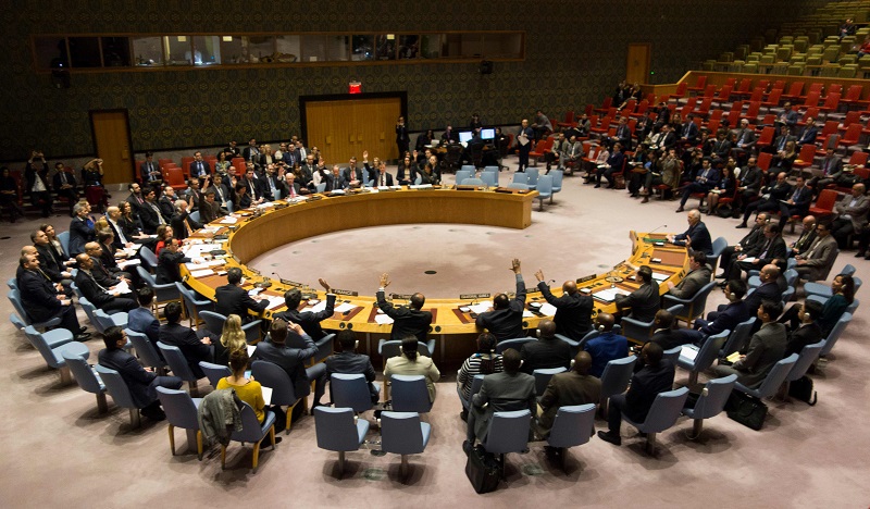 Members of the Security Council vote during a United Nations Security Council meeting on a ceasefire in Syria February 24, 2018 in New York.  u00e2u20acu2022 AFP pic 