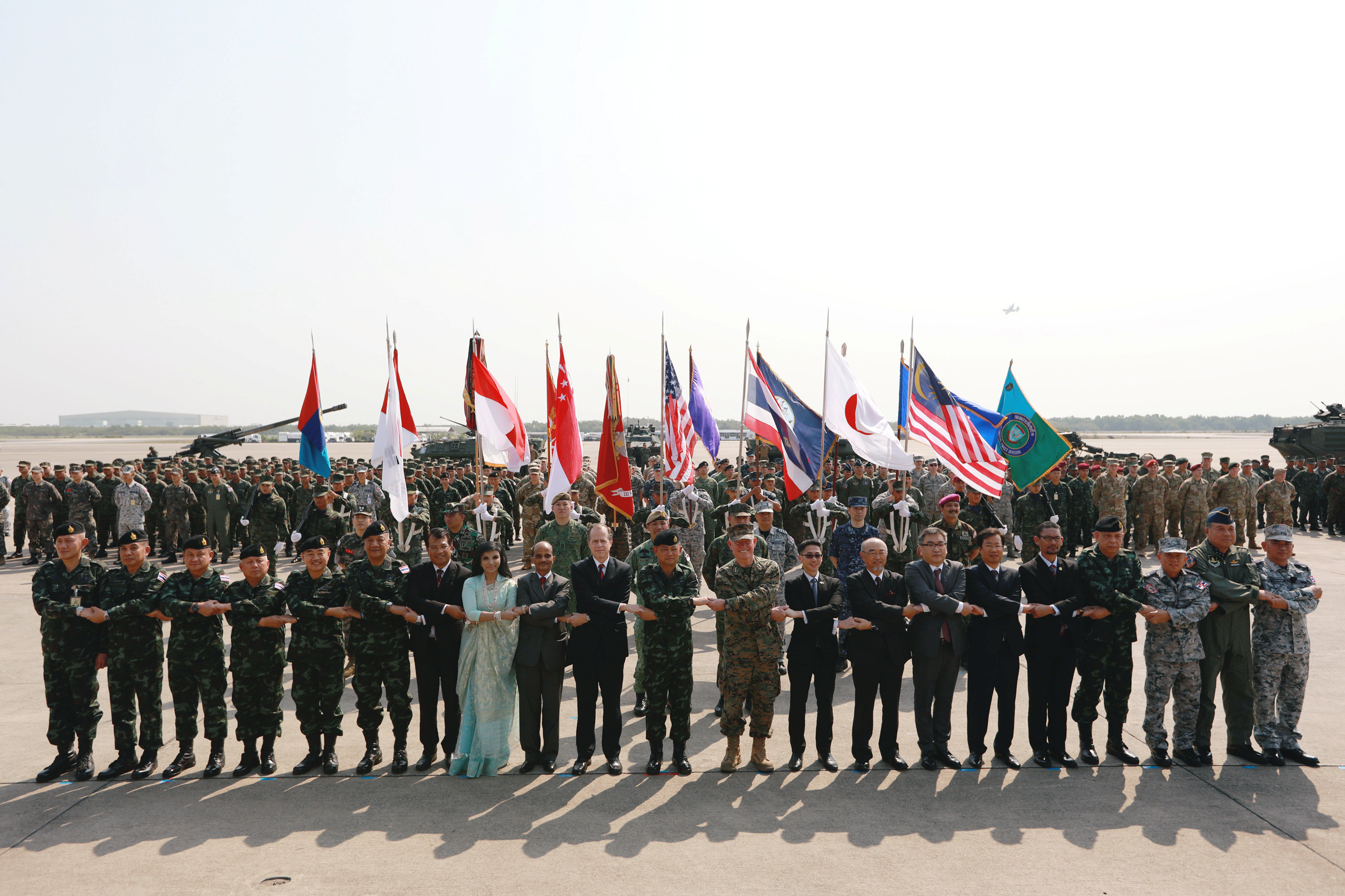 Officials pose for a photo during opening ceremony of Cobra Gold, Asia's largest annual multilateral military exercise, outside Bangkok, Thailand February 13, 2018. u00e2u20acu201d Reuters pic