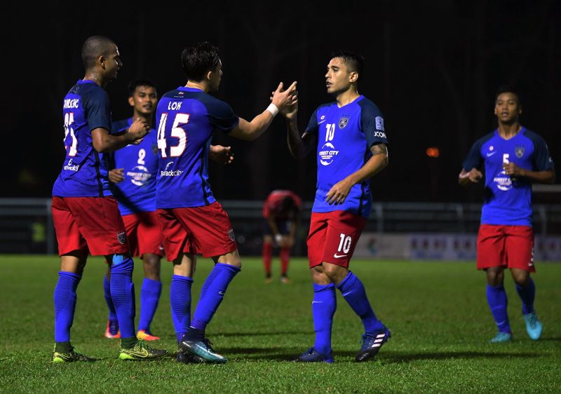 JDT II players celebrate after the match against UiTM FC. u00e2u20acu2022 Bernama pic