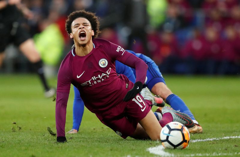 Manchester Cityu00e2u20acu2122s Leroy Sane is fouled by Cardiff Cityu00e2u20acu2122s Joe Bennett during their FA Cup Fourth Round match at Cardiff City Stadium, Cardiff, January 28, 2018. u00e2u20acu201d Reuters pic