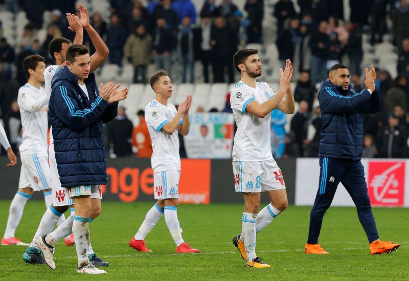 Marseille players applaud fans after the match against Bordeaux. u00e2u20acu2022 Reuters pic
