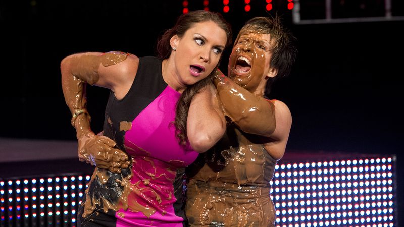 Stephanieu00e2u20acu2122s (left) WWE career has seen her take on almost any role, whether it involves punches and kicks or a muddy brawl with Vickie Guerrero. u00e2u20acu201d Picture courtesy of World Wrestling Entertainment
