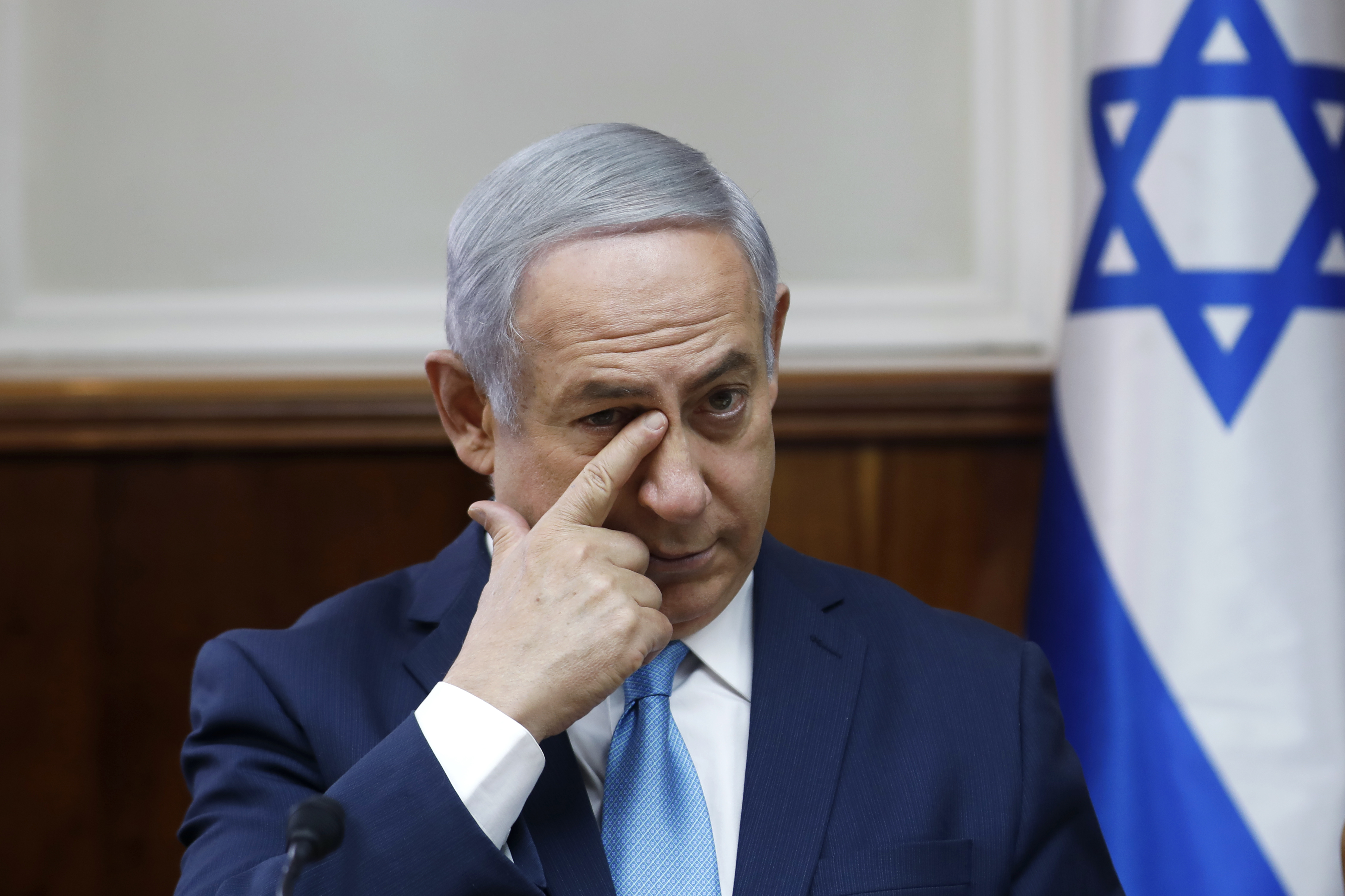 Israeli Prime Minister Benjamin Netanyahu attends a cabinet meeting at the Prime Minister's office in Jerusalem on February 11, 2018. u00e2u20acu201d AFP pic