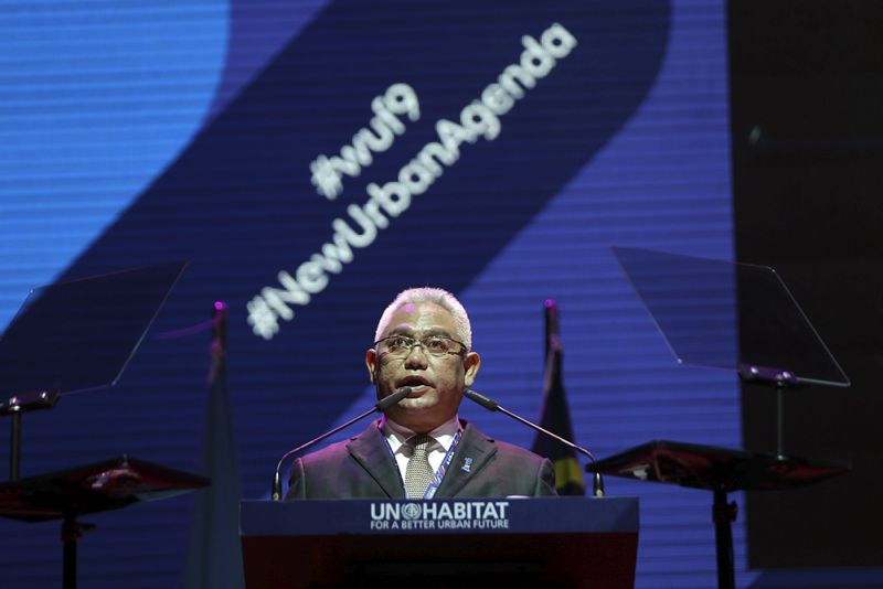 Tan Sri Noh Omar delivers his speech during the closing ceremony of WUF9 at the Kuala Lumpur Convention Centre February 13, 2018. u00e2u20acu201d Picture by Azneal Ishak