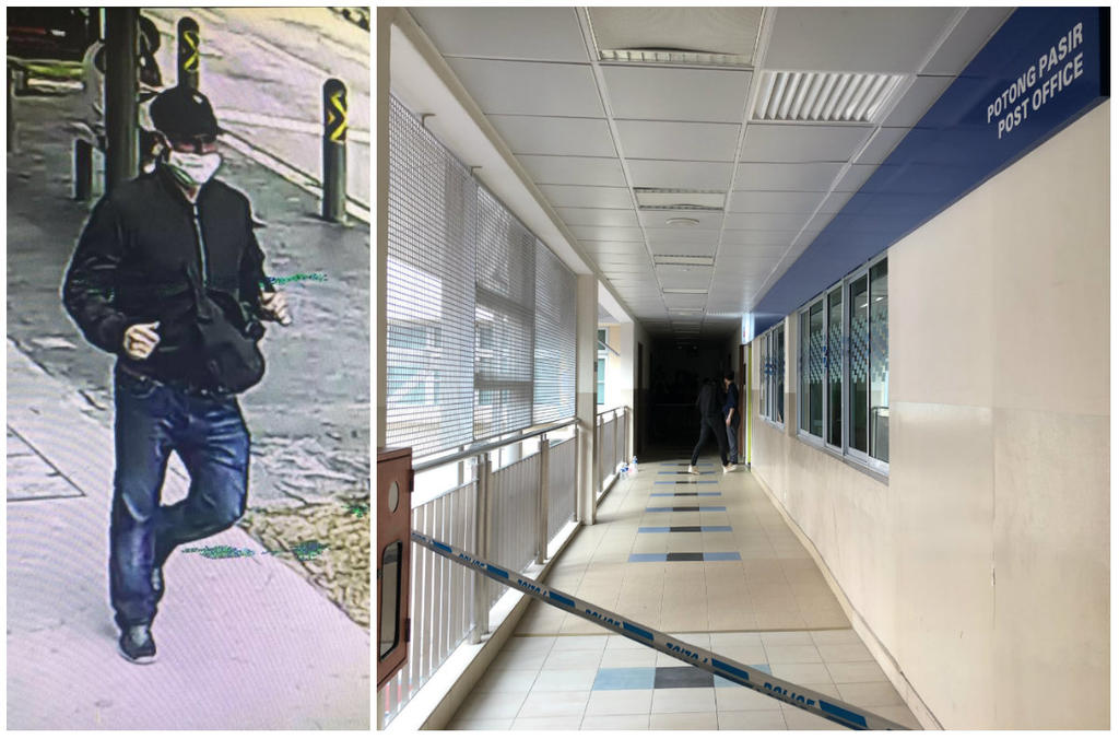 The suspect was described by the police as wearing a black cap, a black sweater, blue jeans, black shoes and was also carrying a black sling bag. u00e2u20acu201d Picture courtesy of Singapore Police Force/ Siau Ming En/TODAY