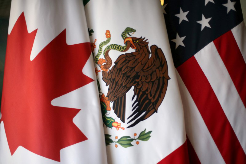 Flags are pictured during the fifth round of Nafta talks involving the United States, Mexico and Canada, in Mexico City November 19, 2017. u00e2u20acu201d Reuters pic