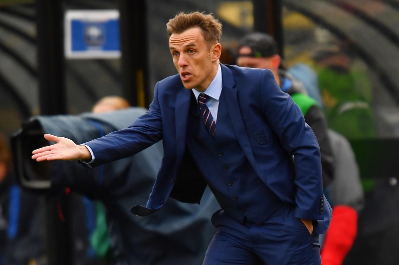 Manager Phil Neville of England sends instructions to his team in the first half against France on March 1, 2018 at MAPFRE Stadium in Columbus, Ohio March 1, 2018. u00e2u20acu201d AFP pic