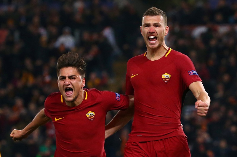 Romau00e2u20acu2122s Edin Dzeko (right) celebrates with Cengiz Under after scoring their first goal against Shakhtar Donetsk in Rome March 13, 2018. u00e2u20acu201d Reuters pic