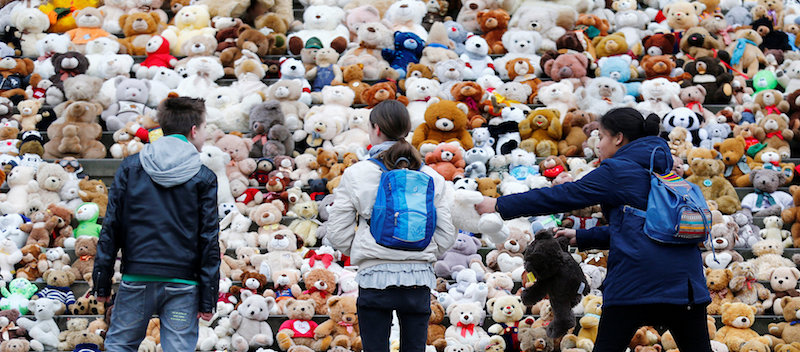 Berlin school pupils set up 740 teddy bears in front at of the concert hall Konzerthaus in Berlin March 15, 2018. u00e2u20acu201d Reuters pic